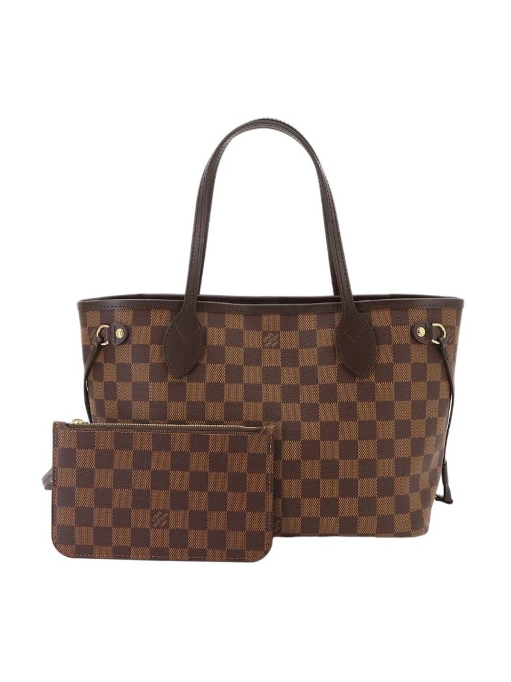 Louis Vuitton Damier Neverfull PM Tote Bag Ebene Gold Brown